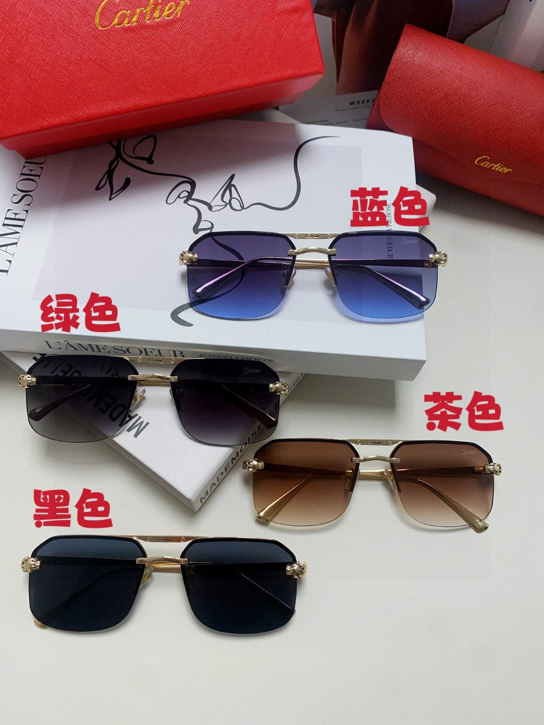 Cartier Metal Square Blue Lens Sunglasses for Men & Women - 415858 - detail image 8