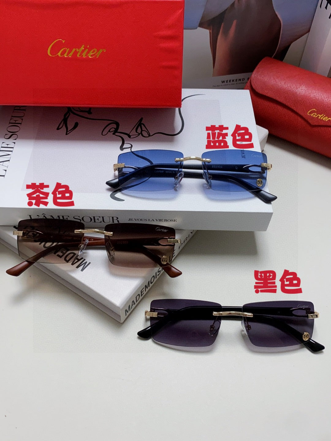 Cartier Blue-Light Rimless Gray Lens Sunglasses for Men & Women - 998249 - detail image 9
