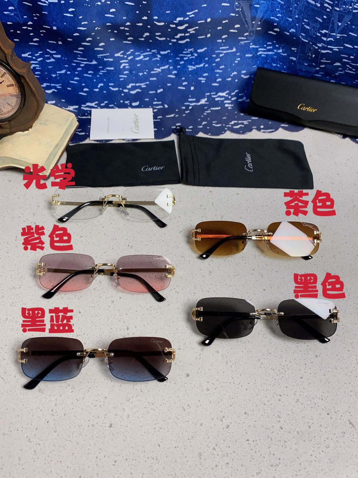 Cartier Lightweight Rimless Silver Lens Sunglasses for Men & Women - 449478 - detail image 12
