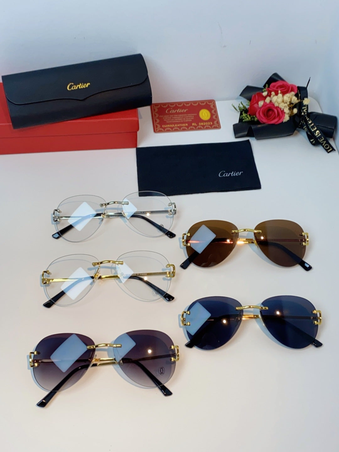 Cartier Lightweight Rimless Brown Lens Sunglasses for Men & Women - 432290 - detail image 11