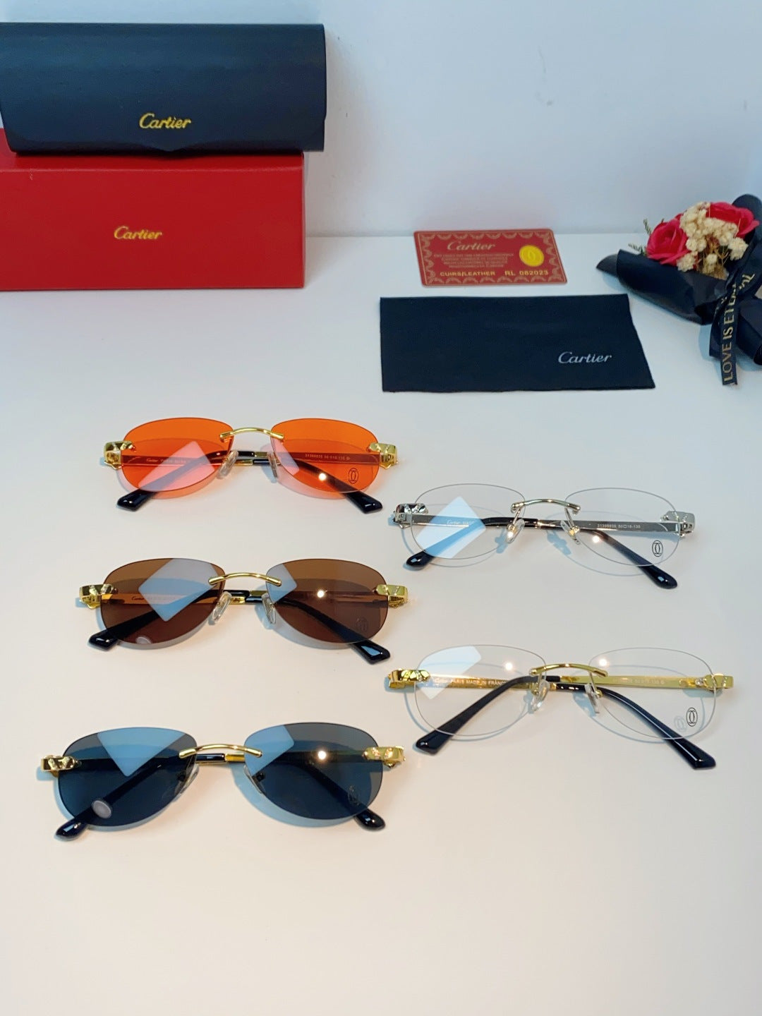 Cartier Lightweight Rimless Brown Lens Sunglasses for Men & Women - detail image 12
