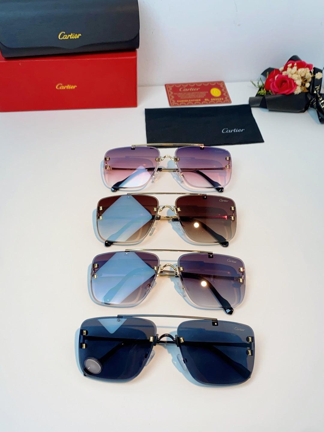 Cartier Lightweight Metal Rimless Gray Lens Sunglasses for Men & Women - detail image 12