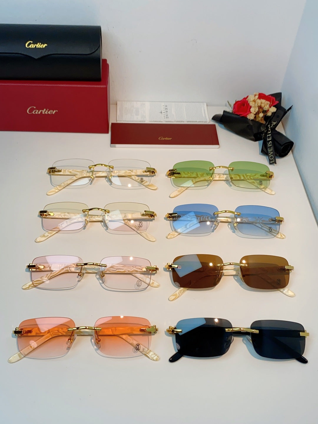 Cartier Lightweight Metal Rimless Orange Lens Sunglasses for Men - 382774 - detail image 12