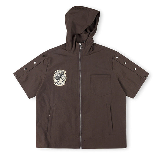 SAINT VANITY Embroidered Sporty Zipper Short-sleeved Jacket