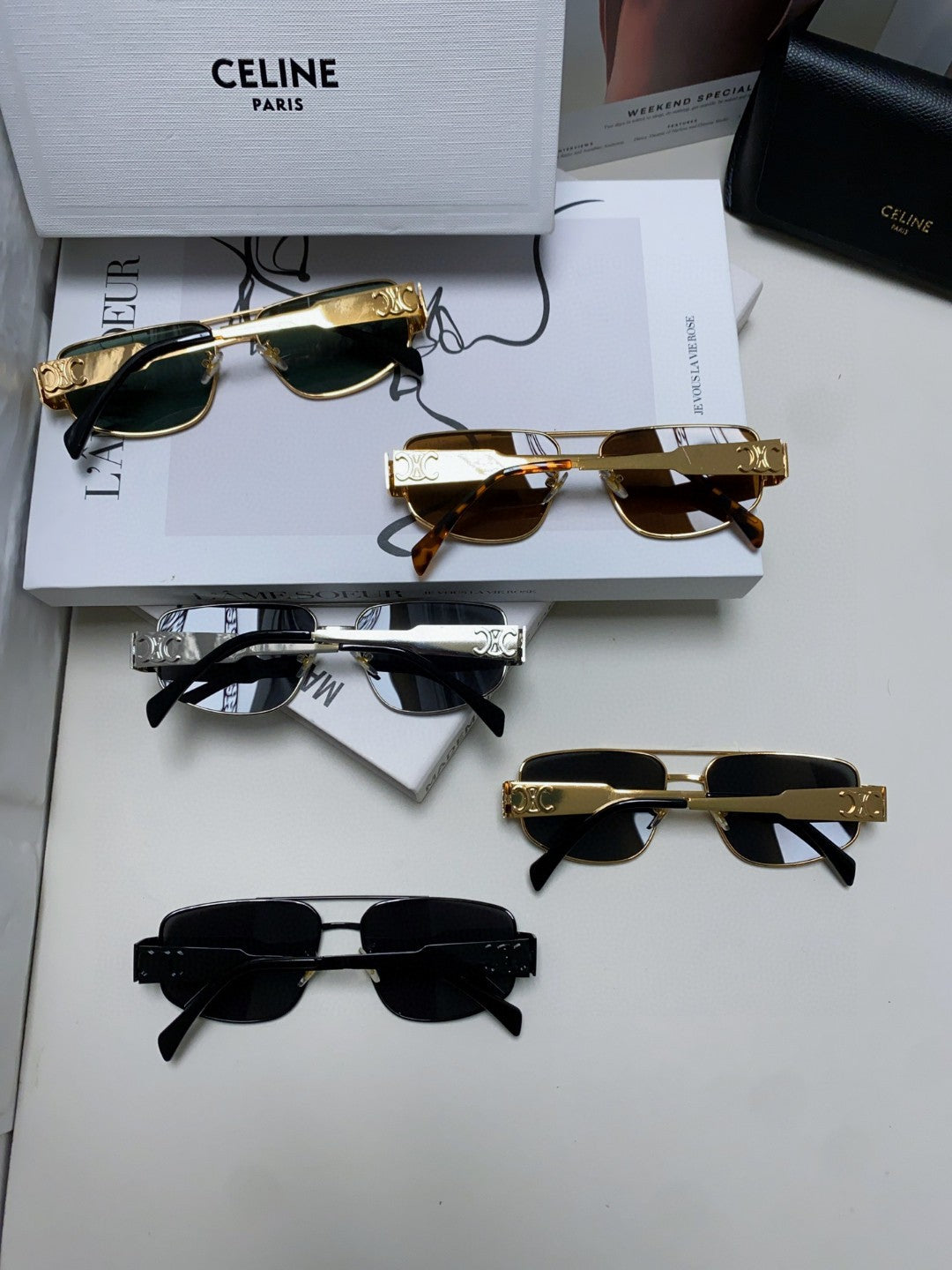 Celine CL40278 Metal Aviator Pink Lens Sunglasses for Men & Women - detail image 8