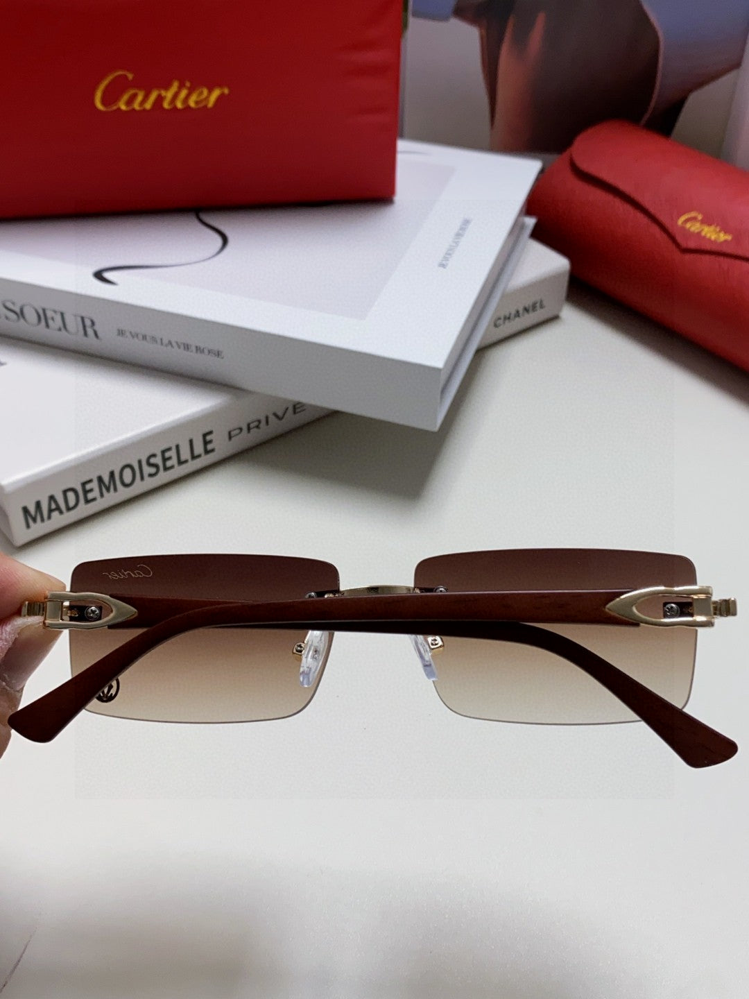 Cartier Blue-Light Rimless Gray Lens Sunglasses for Men & Women - 487368 - detail image 4