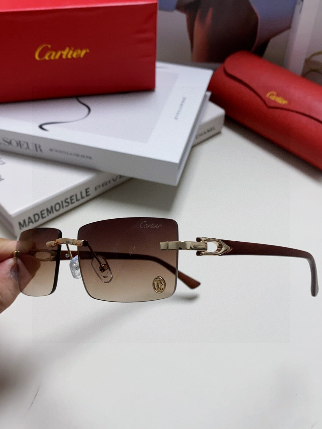 Cartier Blue-Light Rimless Gray Lens Sunglasses for Men & Women - 487368 - detail image 5