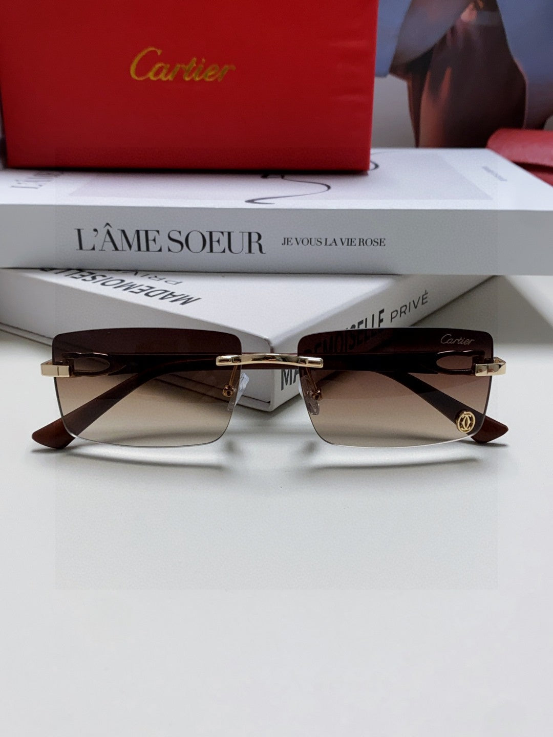 Cartier Blue-Light Rimless Gray Lens Sunglasses for Men & Women - 487368 - detail image 6