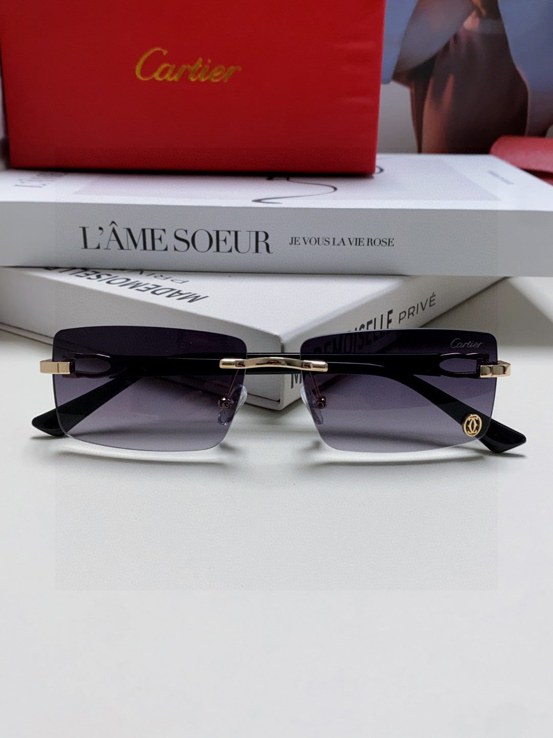 Cartier Blue-Light Rimless Gray Lens Sunglasses for Men & Women - 432356 - detail image 6