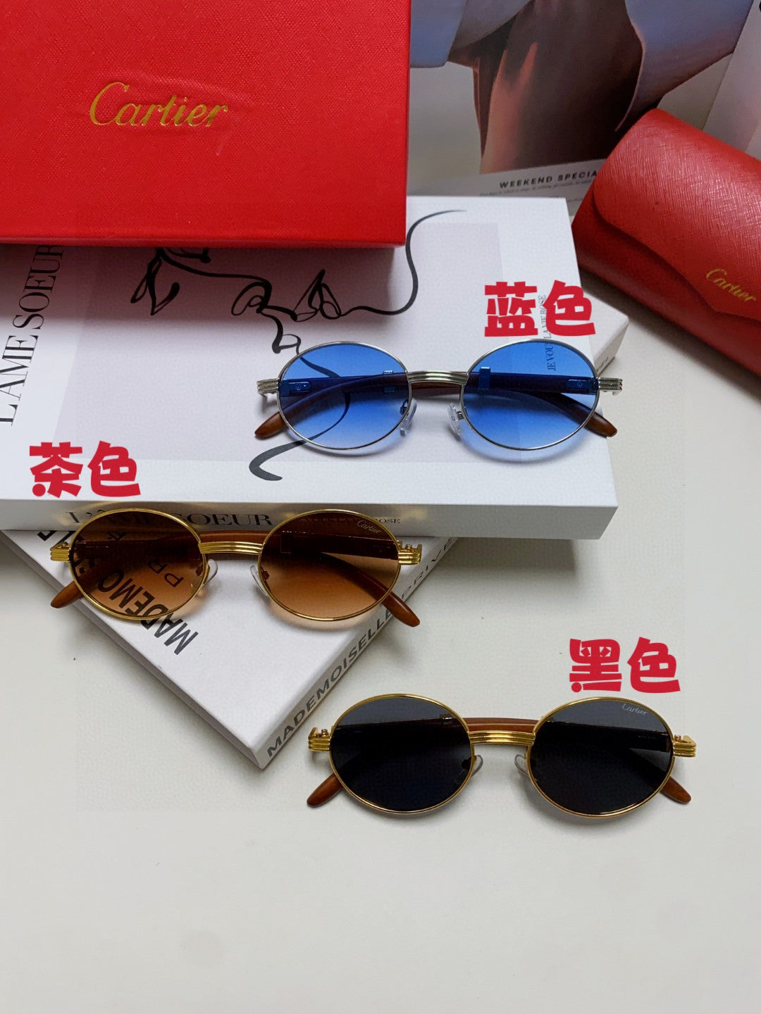 Cartier CT0464S Round Blue Lens Sunglasses for Men & Women - 399028 - detail image 8