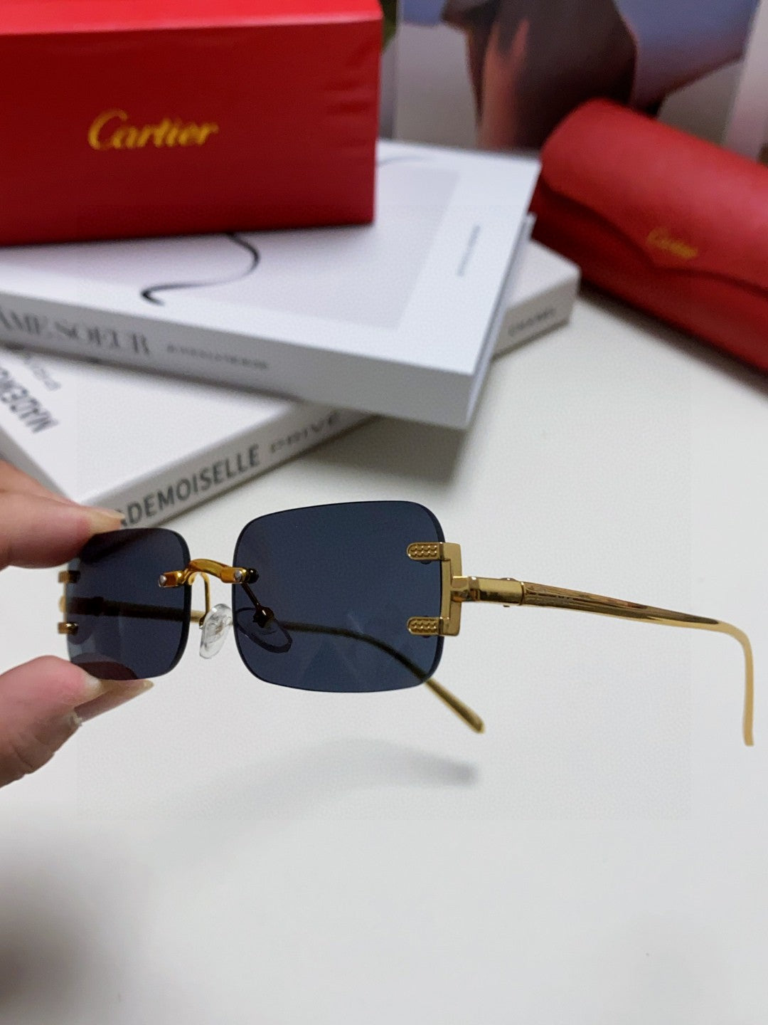 Cartier Lightweight Rimless Silver Lens Sunglasses for Men & Women - 399039 - detail image 4