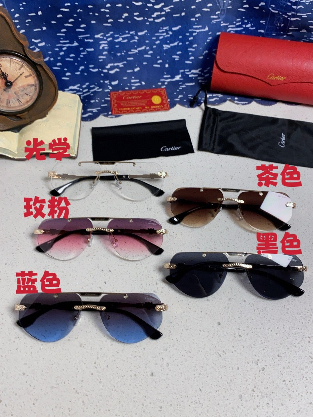 Cartier Lightweight Metal Rimless Silver Lens Sunglasses for Men & Wo - 465797 - detail image 12
