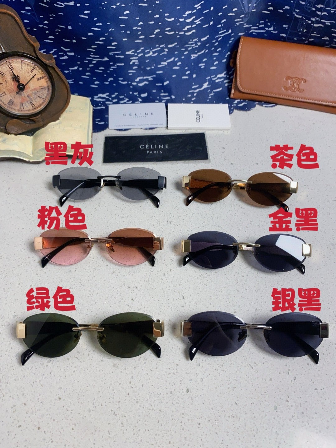 Celine Metal Round Blue Lens Sunglasses for Men & Women - detail image 12