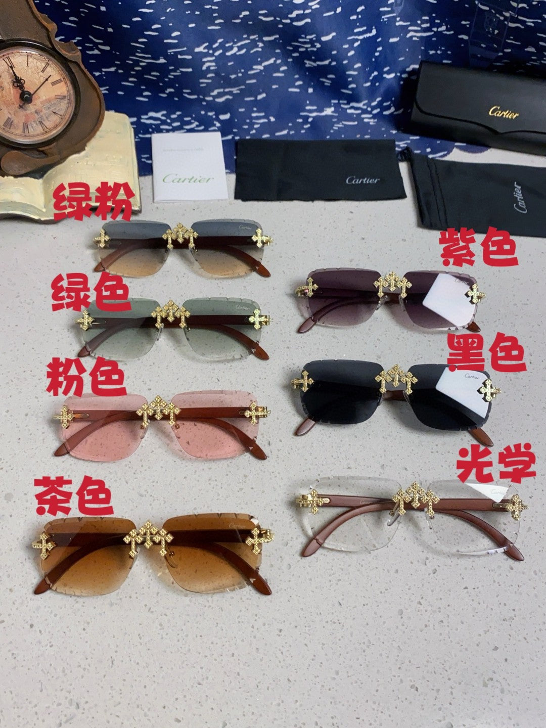 Cartier Lightweight Rimless Blue Lens Sunglasses for Men & Women - 415895 - detail image 13