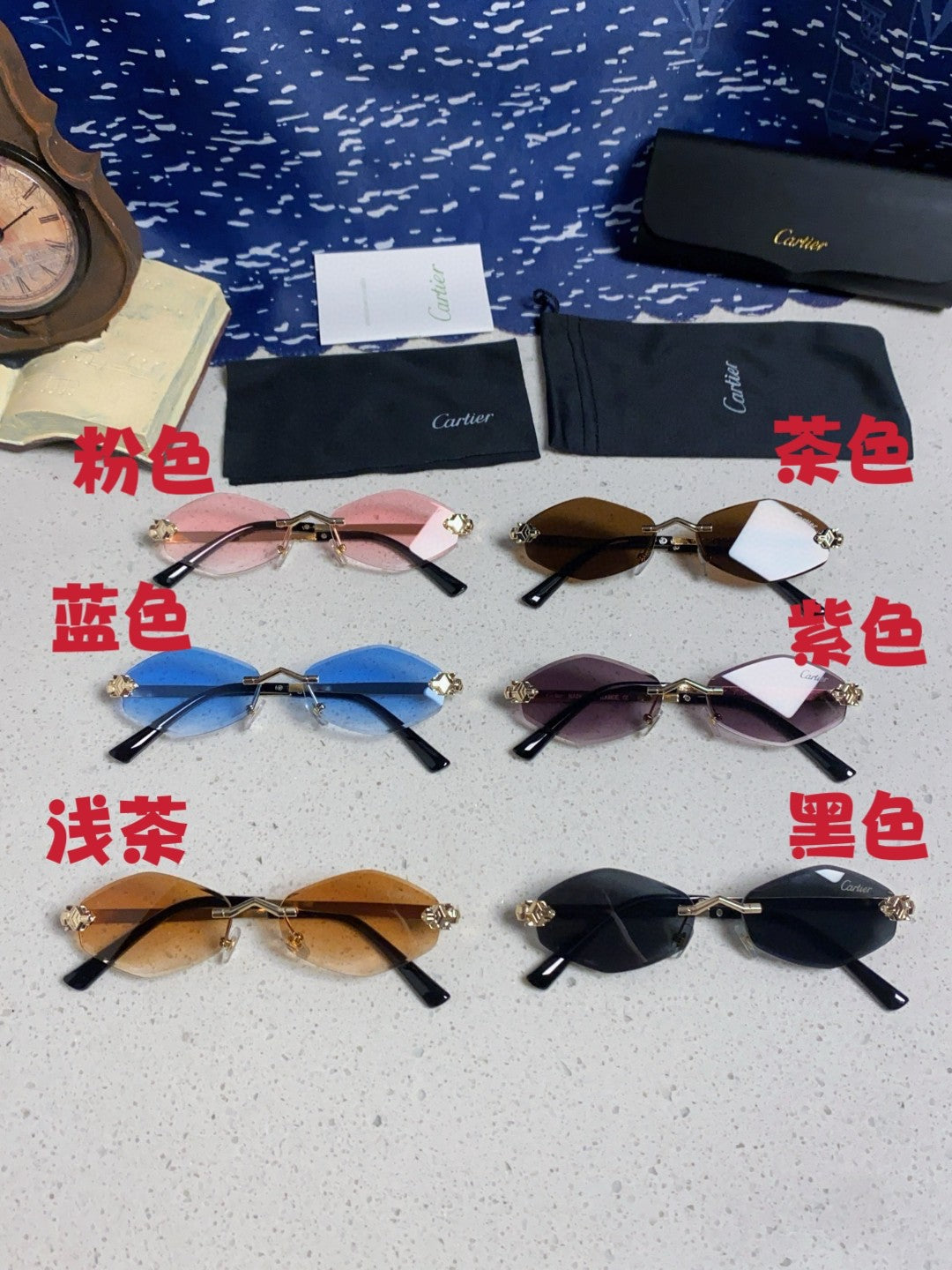 Cartier Lightweight Metal Rimless Gold Lens Sunglasses for Women - 415849 - detail image 12