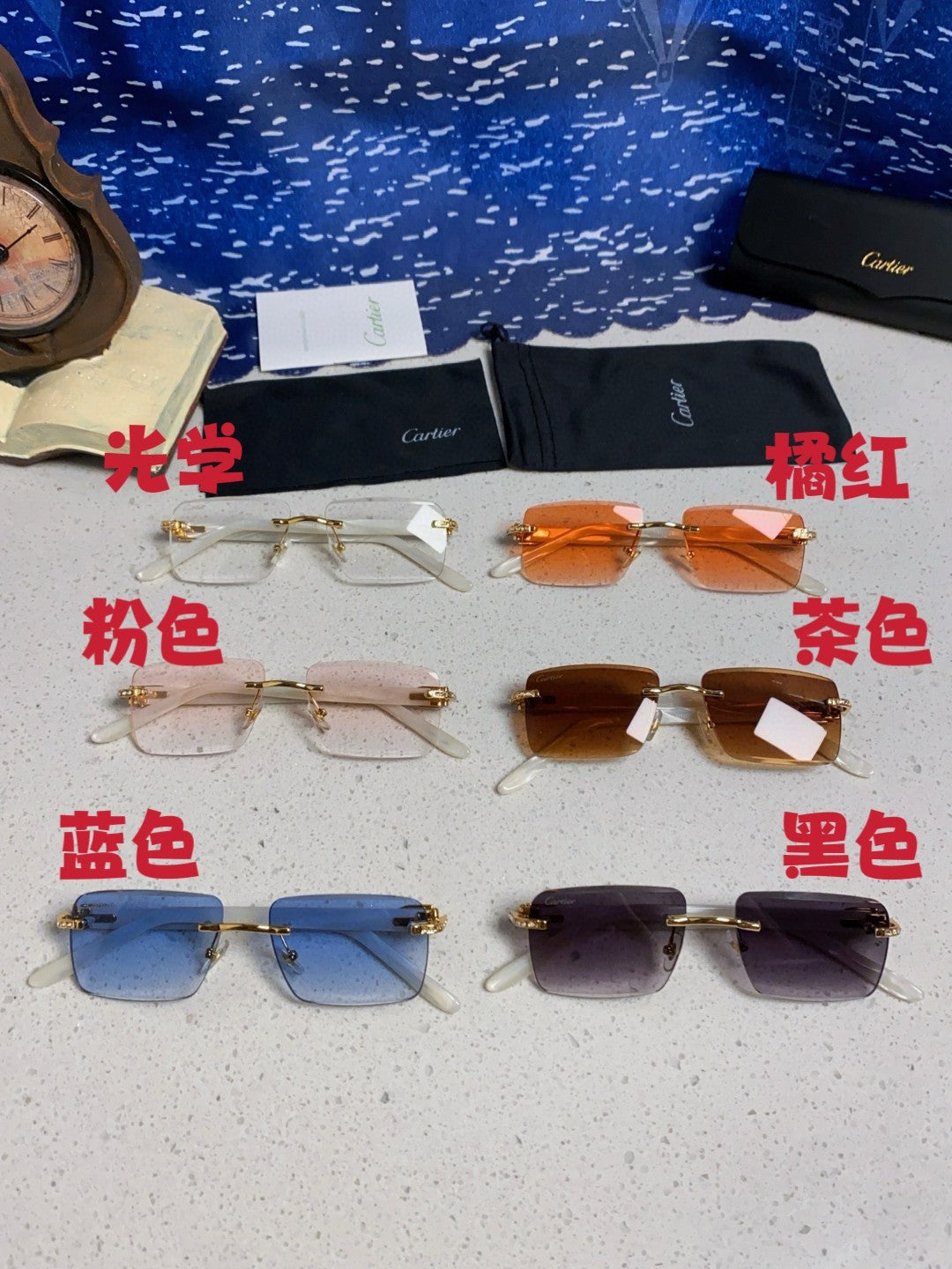 Cartier Lightweight Rimless Silver Lens Sunglasses for Men & Women - 449482 - detail image 12