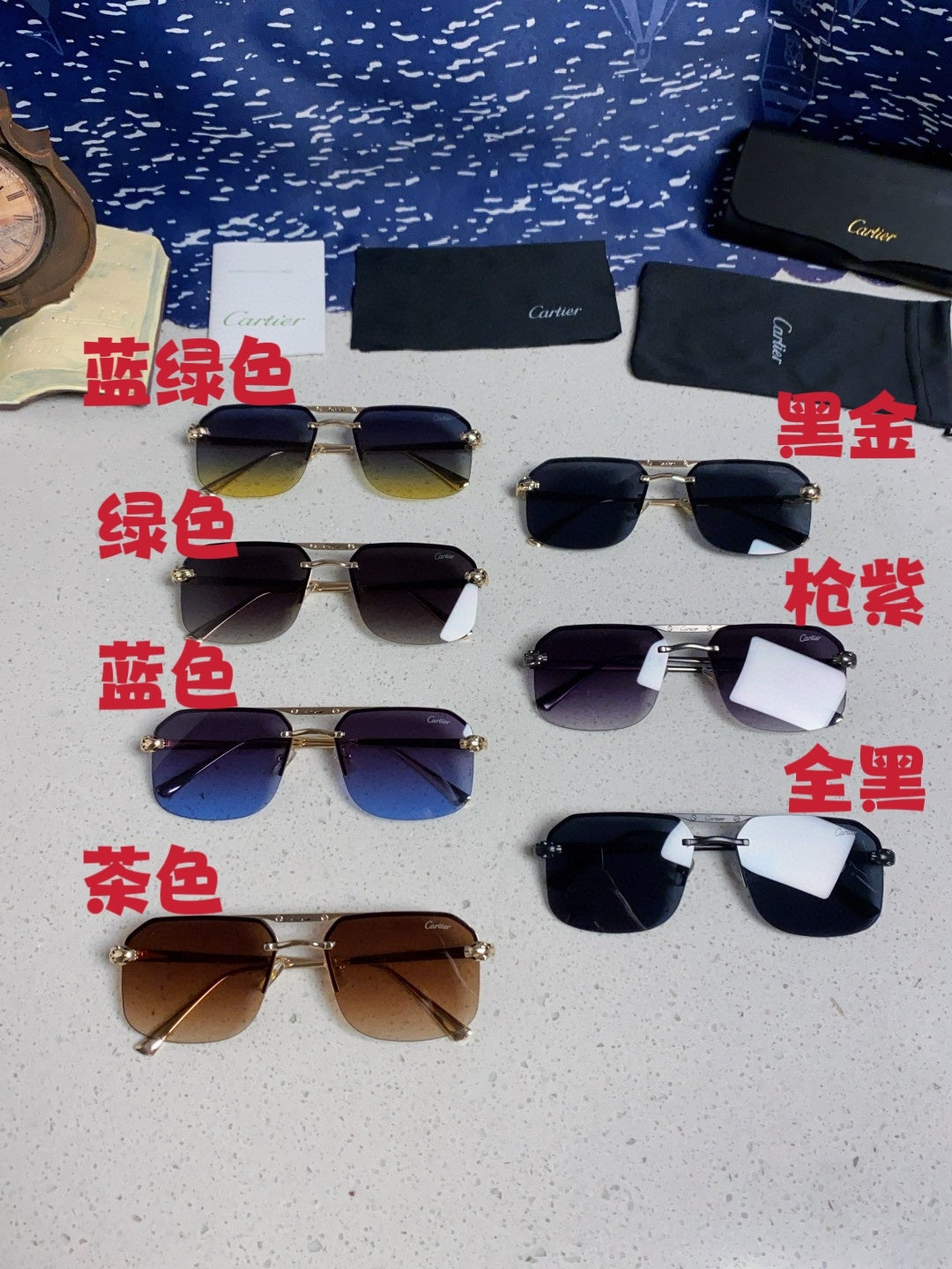 Cartier Metal Square Black Lens Sunglasses for Men & Women - 158521 - detail image 13