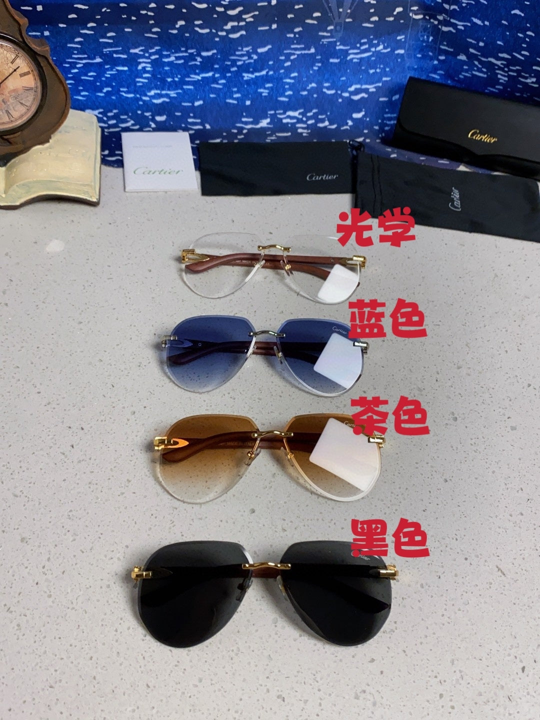 Cartier Lightweight Rimless Black Lens Sunglasses for Men & Women - 358544 - detail image 12