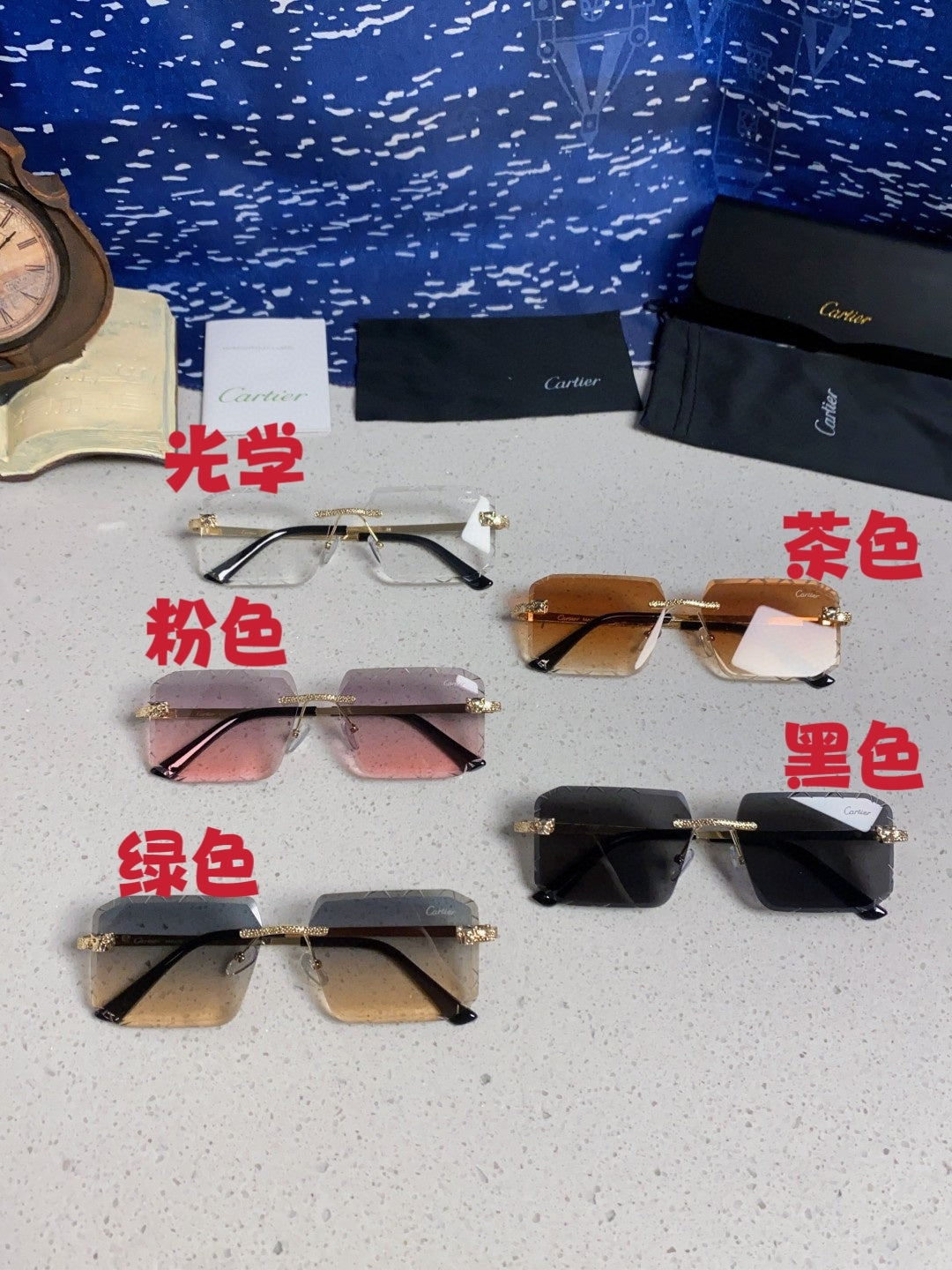 Cartier Lightweight Metal Rimless Silver Lens Sunglasses for Men & Wo - 132556 - detail image 11