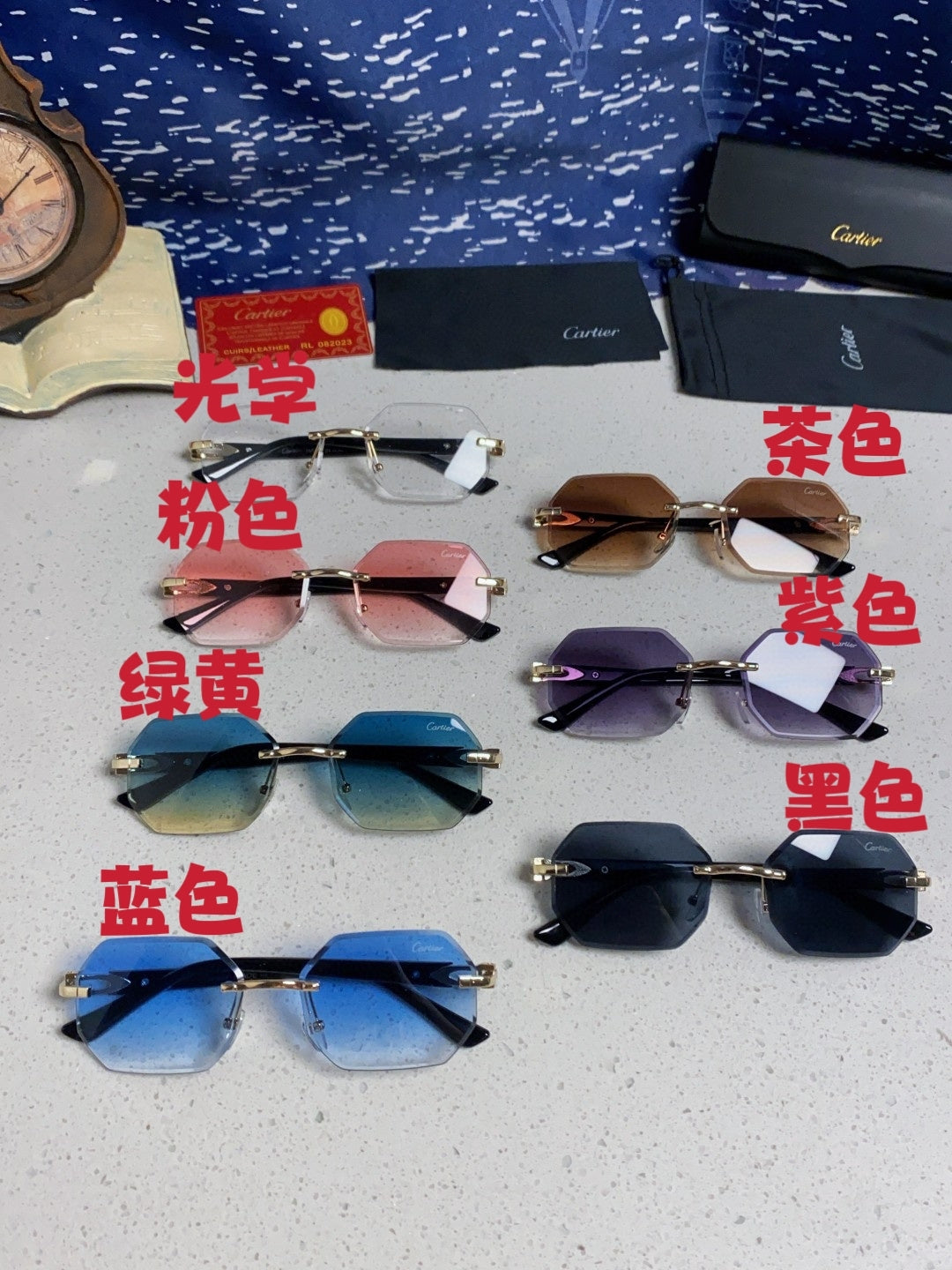 Cartier Lightweight Rimless Blue Lens Sunglasses for Men & Women - 382862 - detail image 12