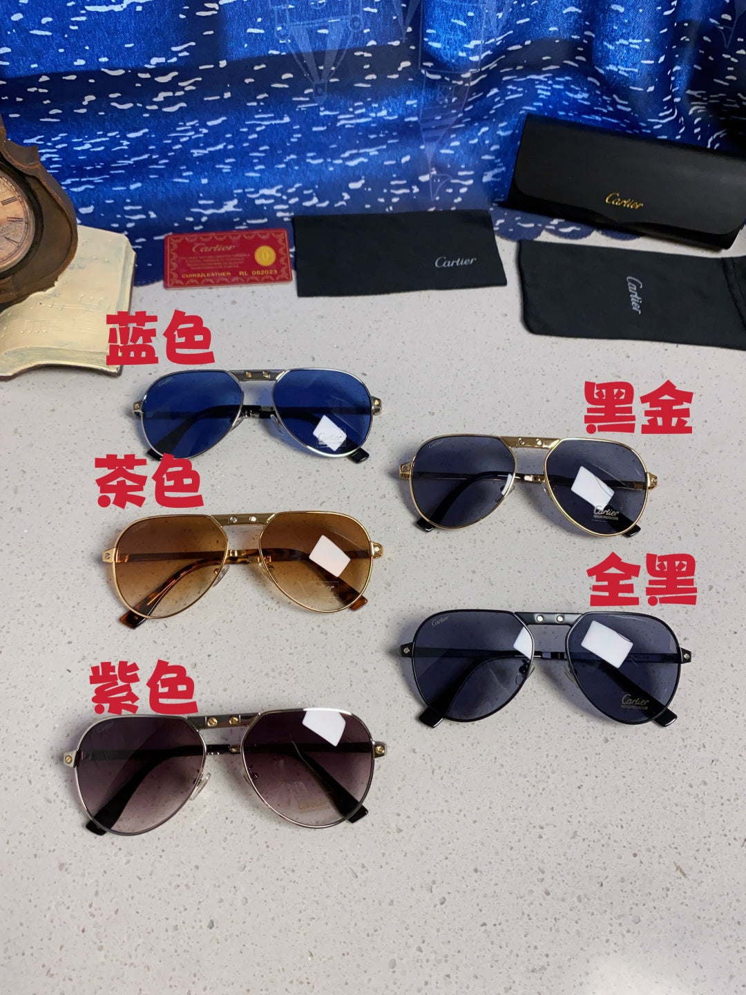 Cartier Folding Fashion Blue Lens Sunglasses for Men & Women - 382821 - detail image 13