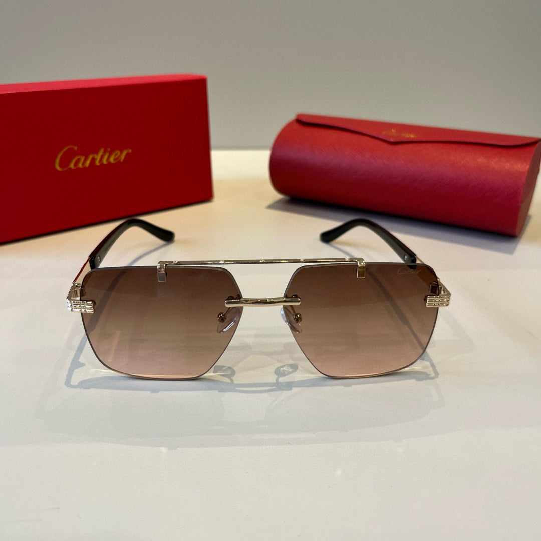 Cartier Lightweight Metal Rimless Brown Lens Sunglasses for Men & Wom - 935107 - detail image 2