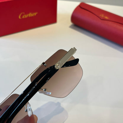 Cartier Lightweight Metal Rimless Brown Lens Sunglasses for Men & Wom - 935107 - detail image 8