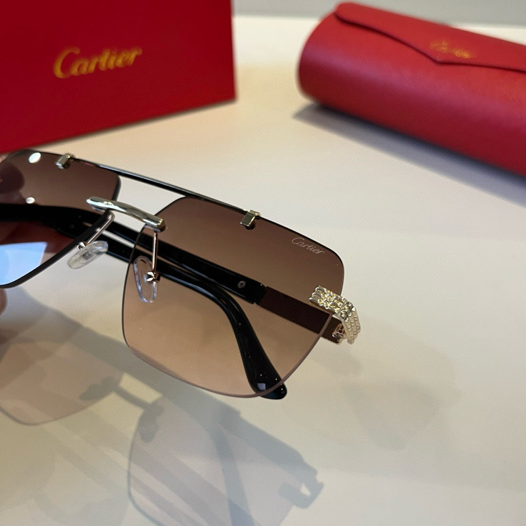 Cartier Lightweight Metal Rimless Brown Lens Sunglasses for Men & Wom - 935107 - detail image 6