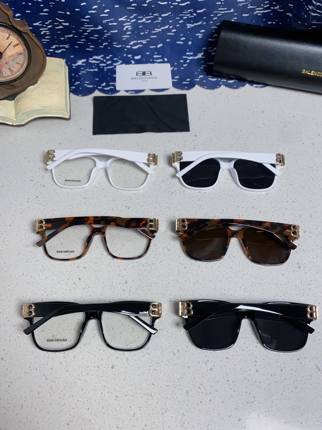 Balenciaga Folding Square Blue Lens Sunglasses for Men & Women - detail image 12