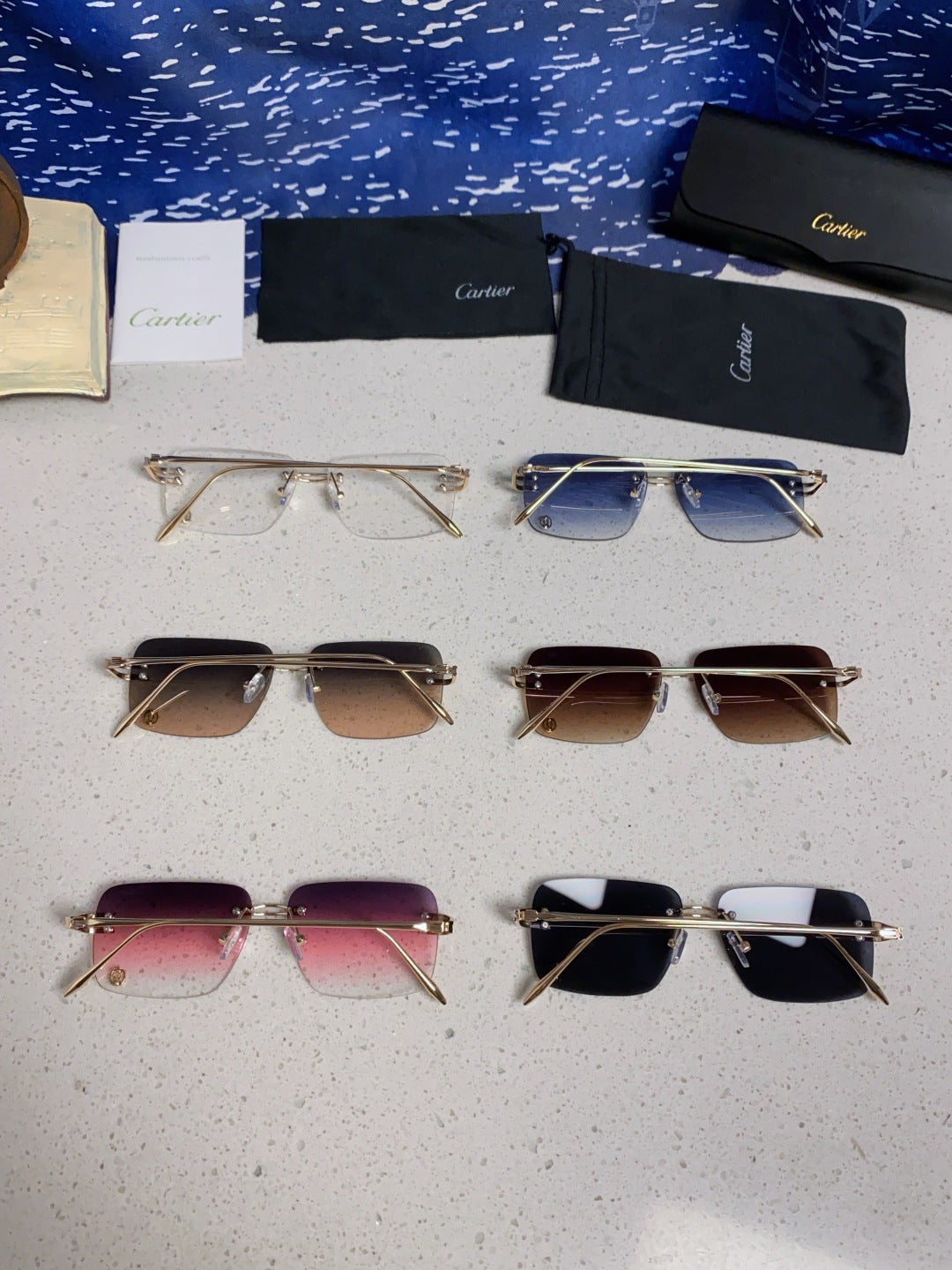 Cartier Lightweight Rimless Purple Lens Sunglasses for Men & Women - 465789 - detail image 11
