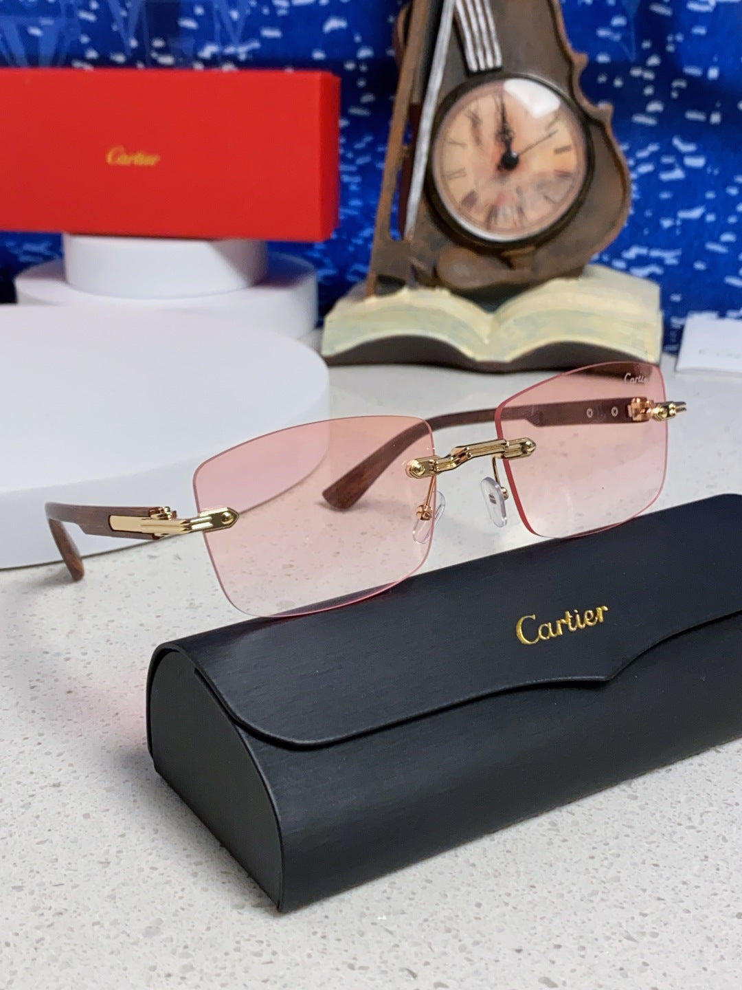 Cartier Lightweight Rimless Red Lens Sunglasses for Men & Women - 998224 - detail image 9
