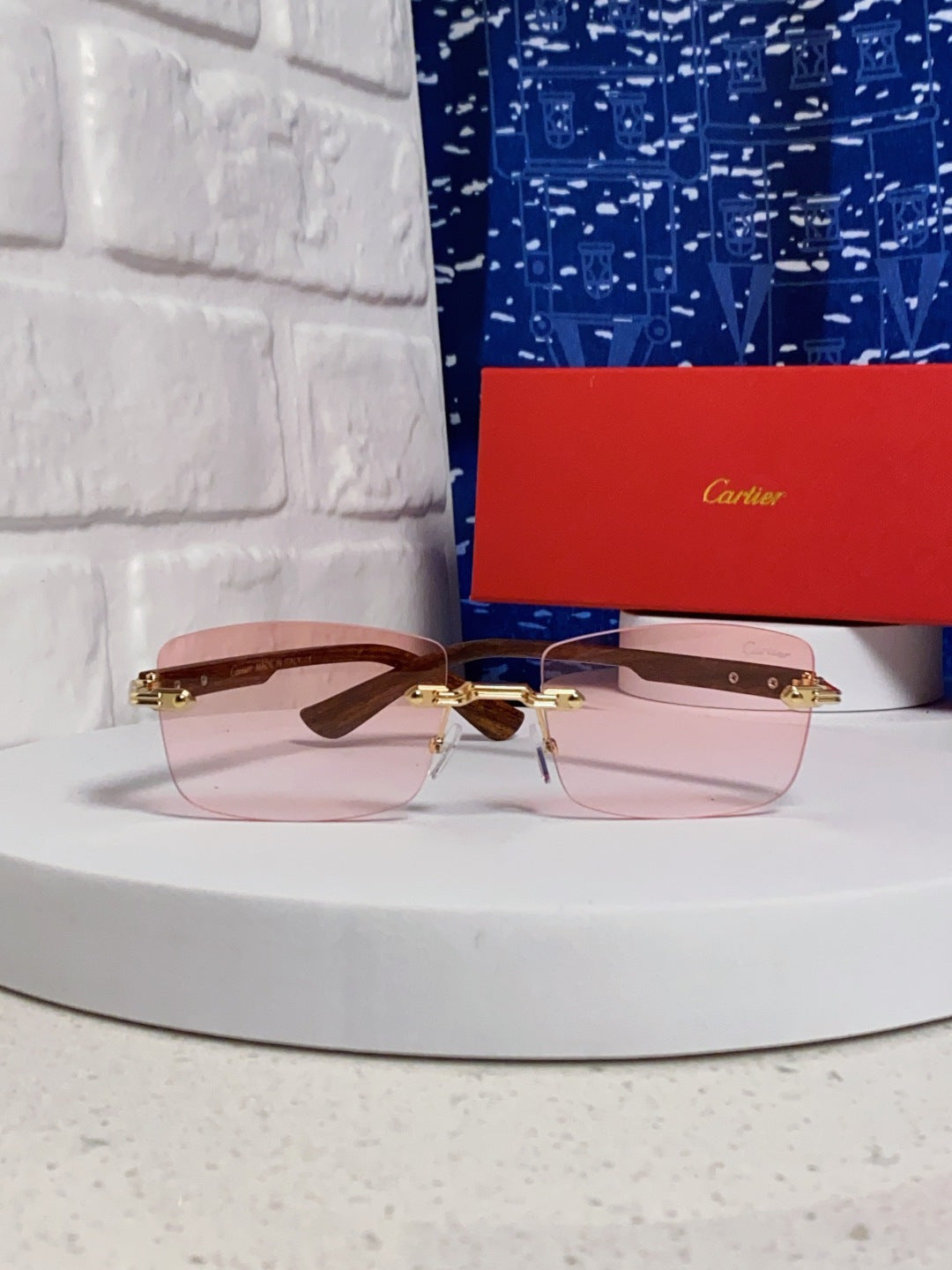 Cartier Lightweight Rimless Red Lens Sunglasses for Men & Women - 998224
