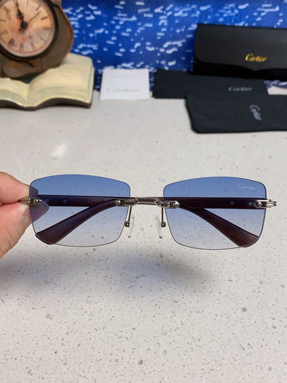 Cartier Lightweight Rimless Blue Lens Sunglasses for Men & Women - 998226 - detail image 4