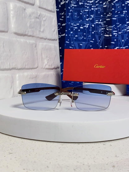 Cartier Lightweight Rimless Blue Lens Sunglasses for Men & Women - 432337 - detail image 2