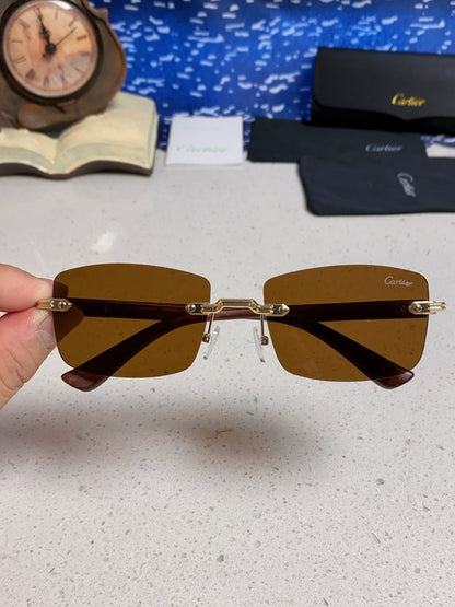 Cartier Lightweight Rimless Brown Lens Sunglasses for Men & Women - 998227 - detail image 4