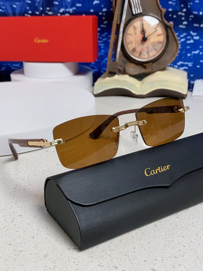 Cartier Lightweight Rimless Brown Lens Sunglasses for Men & Women - 432338 - detail image 10