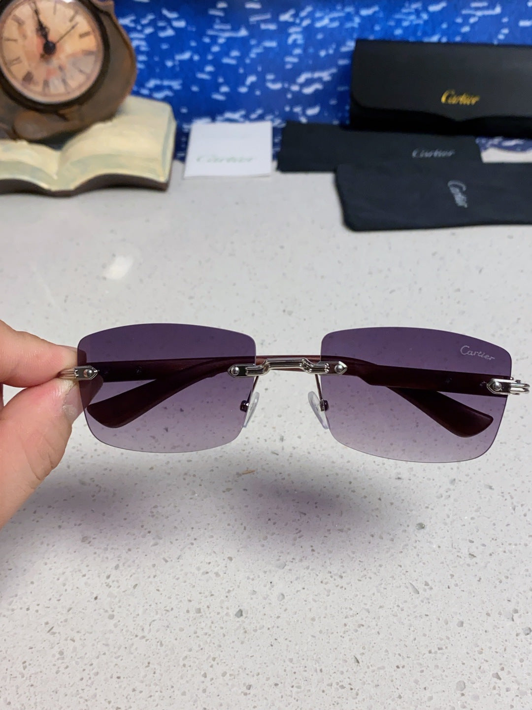 Cartier Lightweight Rimless Purple Lens Sunglasses for Men & Women - 487375 - detail image 3