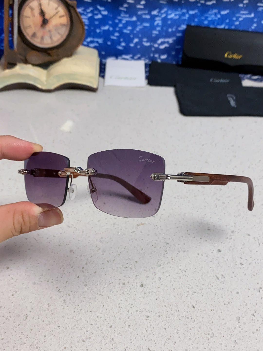 Cartier Lightweight Rimless Purple Lens Sunglasses for Men & Women - 487375 - detail image 5
