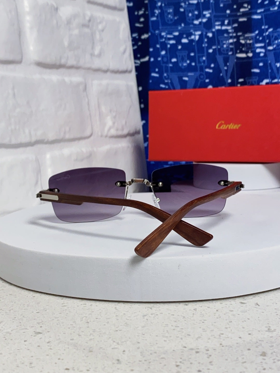 Cartier Lightweight Rimless Purple Lens Sunglasses for Men & Women - 432339 - detail image 2