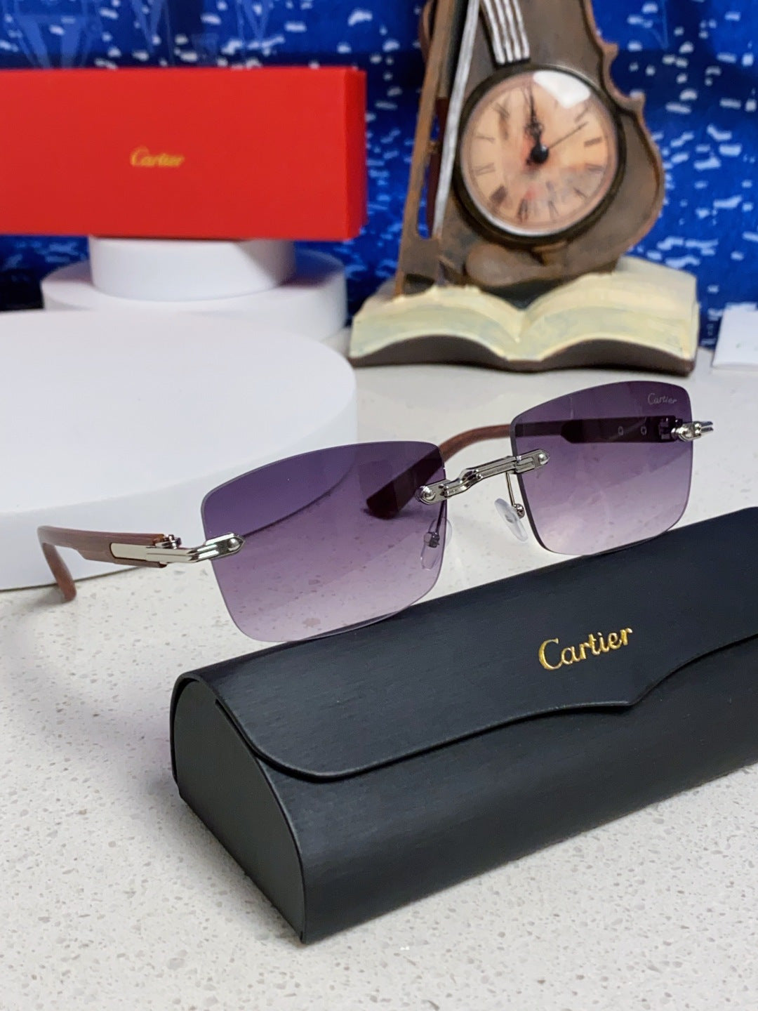 Cartier Lightweight Rimless Purple Lens Sunglasses for Men & Women - 432339 - detail image 9