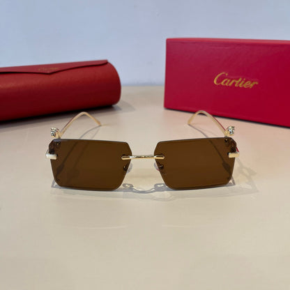 Cartier Lightweight Metal Rimless Brown Lens Sunglasses for Men & Wom - 935097 - detail image 2