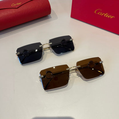 Cartier Lightweight Metal Rimless Brown Lens Sunglasses for Men & Wom - 935097 - detail image 8
