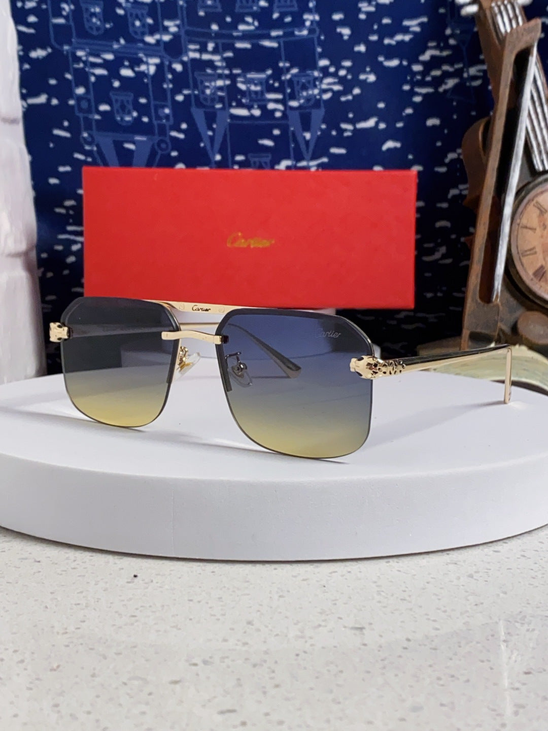 Cartier Metal Square Silver Lens Sunglasses for Men & Women - 399004