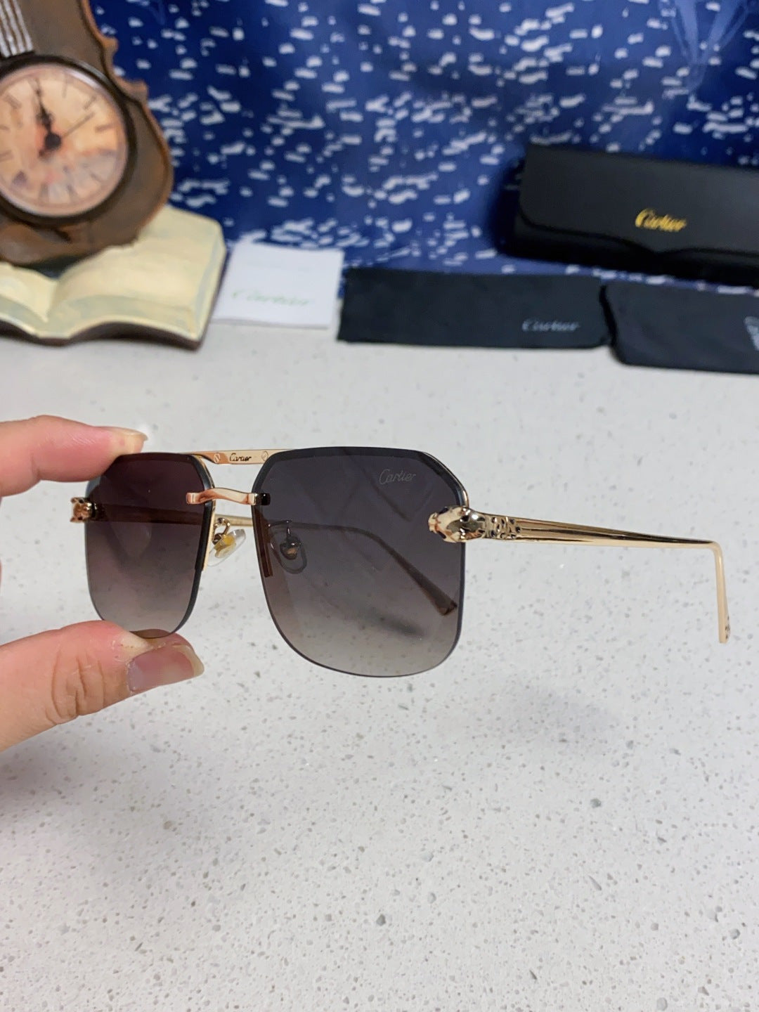Cartier Metal Square Silver Lens Sunglasses for Men & Women - 399005 - detail image 6