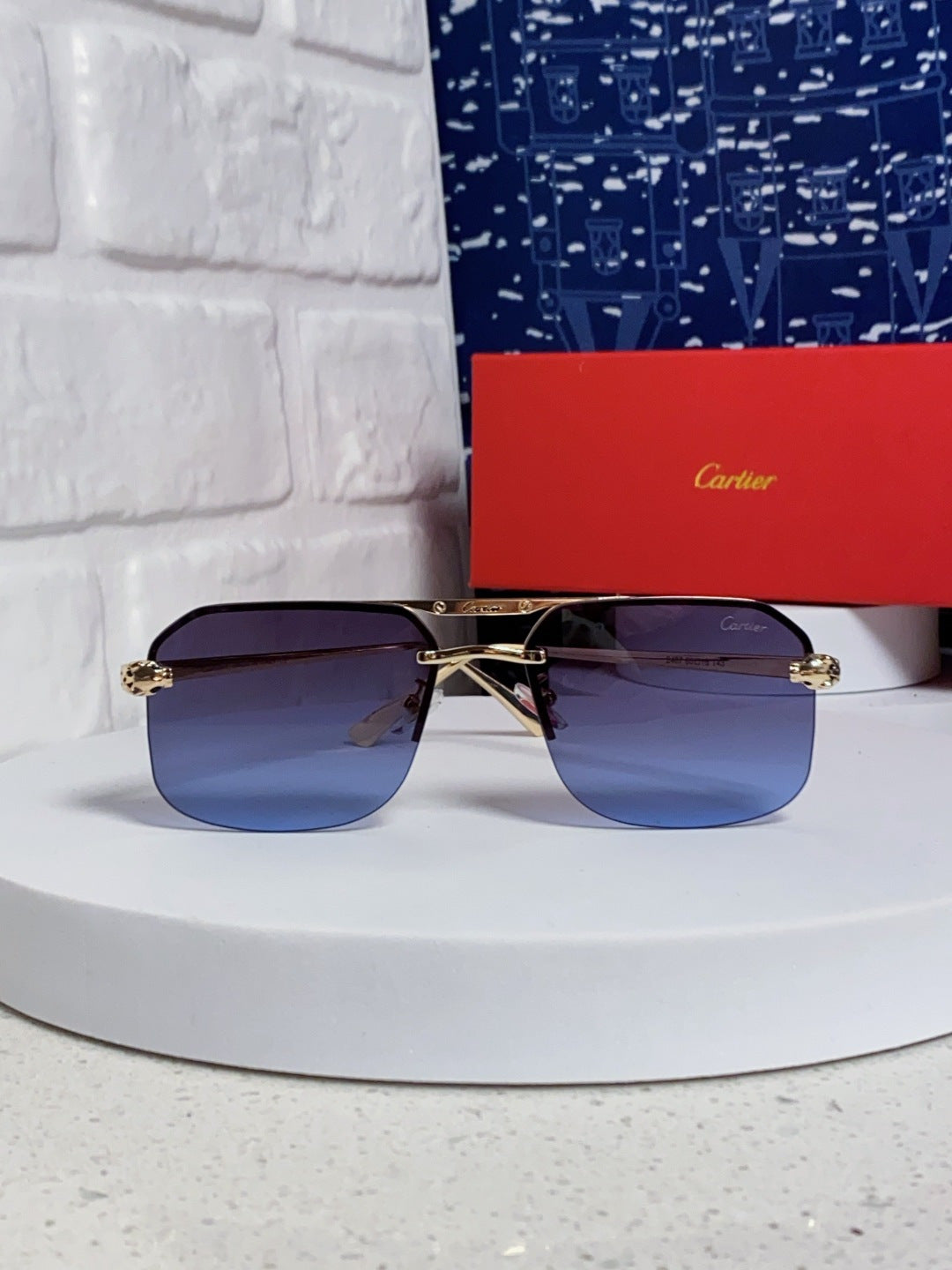 Cartier Metal Square Blue Lens Sunglasses for Men & Women - 399006 - detail image 2