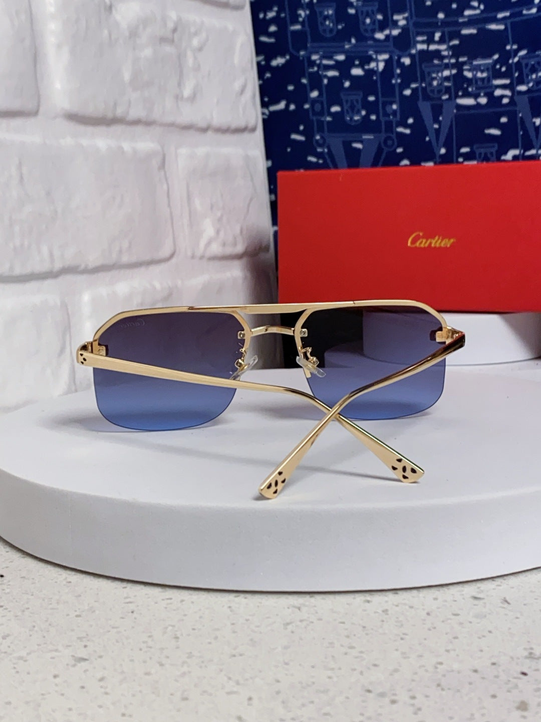Cartier Metal Square Blue Lens Sunglasses for Men & Women - 399006 - detail image 3