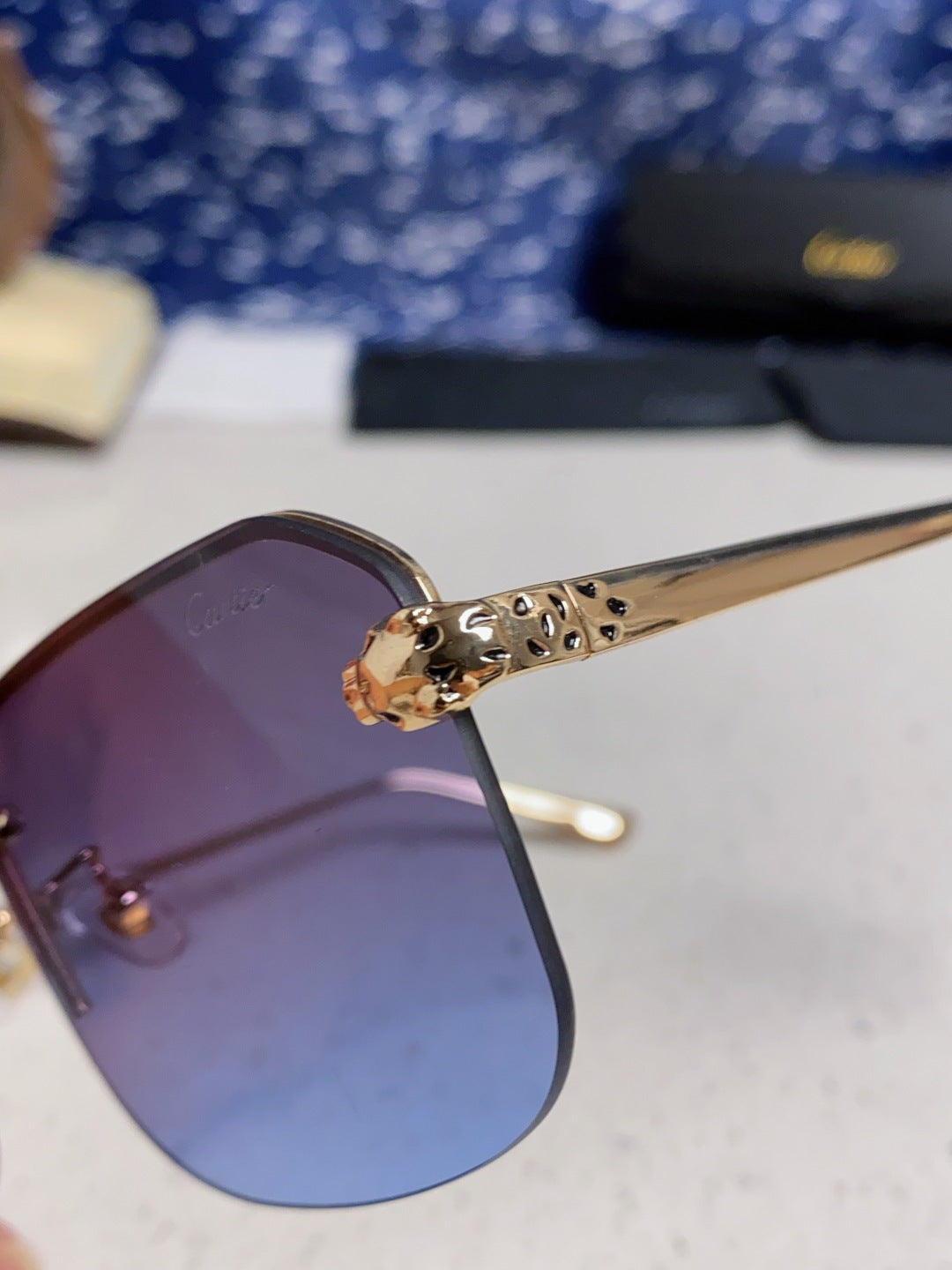 Cartier Metal Square Blue Lens Sunglasses for Men & Women - 399006 - detail image 7