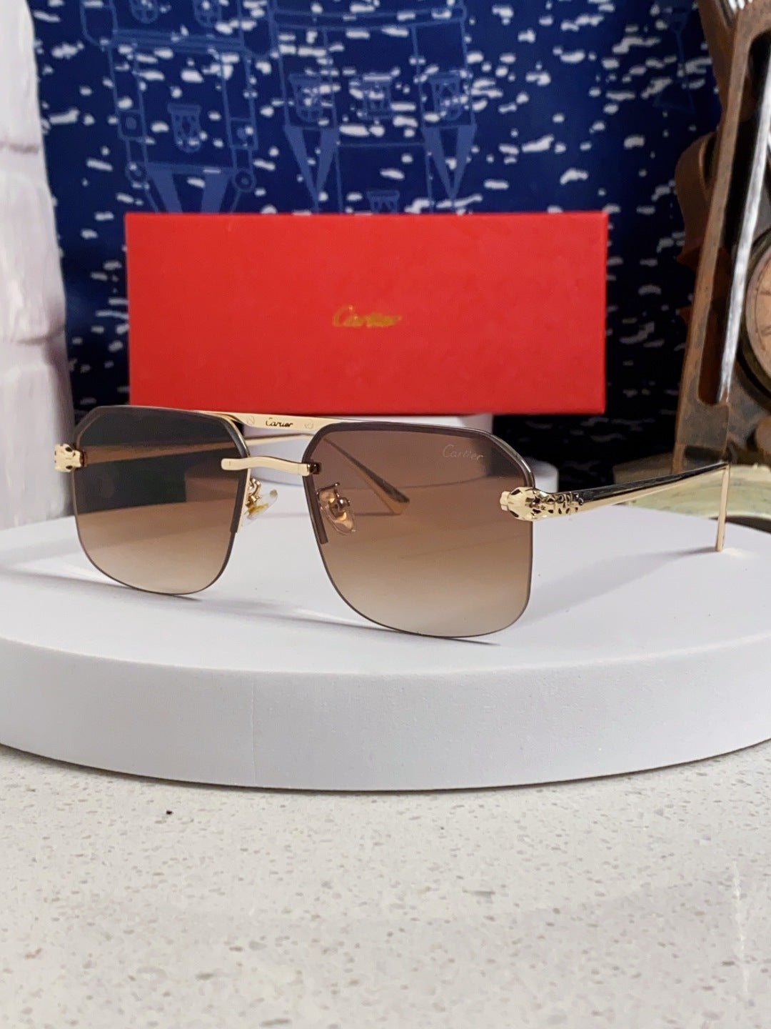 Cartier Metal Square Brown Lens Sunglasses for Men & Women - 158518