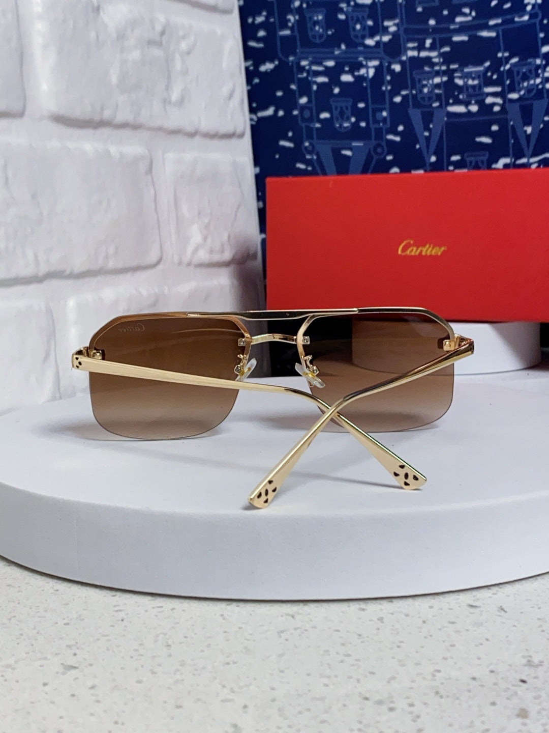 Cartier Metal Square Brown Lens Sunglasses for Men & Women - 158518 - detail image 3