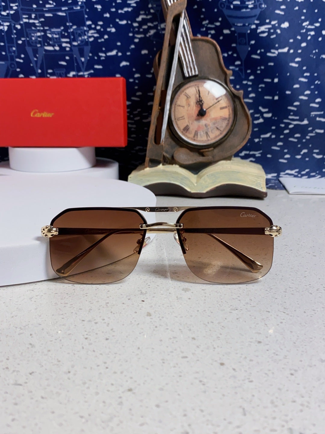 Cartier Metal Square Brown Lens Sunglasses for Men & Women - 158518 - detail image 9